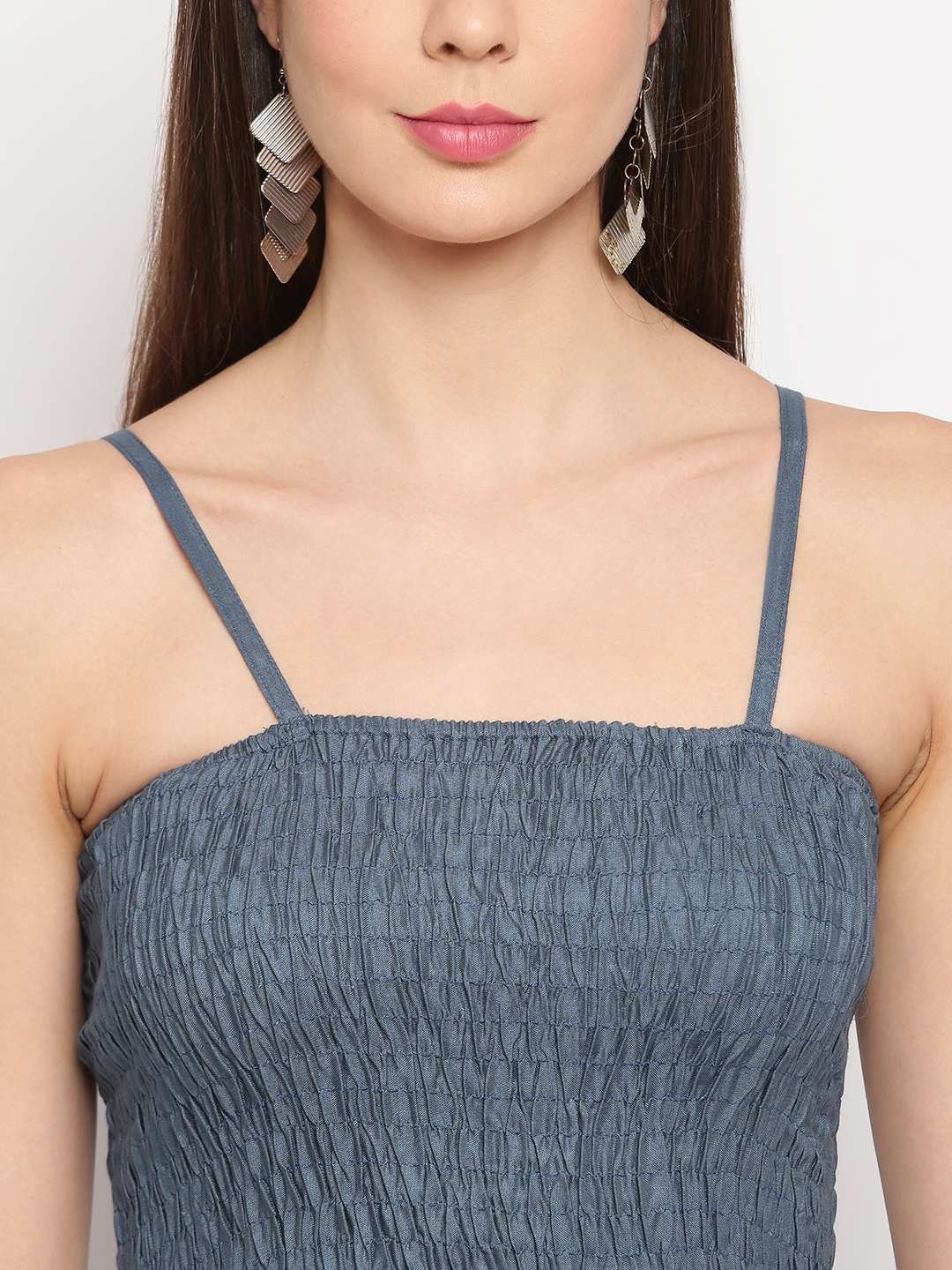 Women's Viscose Rayon Solid Shoulder Straps Sleeveless Flared Gown Drees (Grey) - Image 4