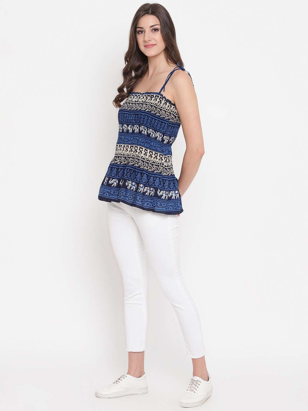 Women's Rayon Printed Casual Summer Style Tie Shoulder Straps Free Size Tank Top ( Multi3) - Image 3