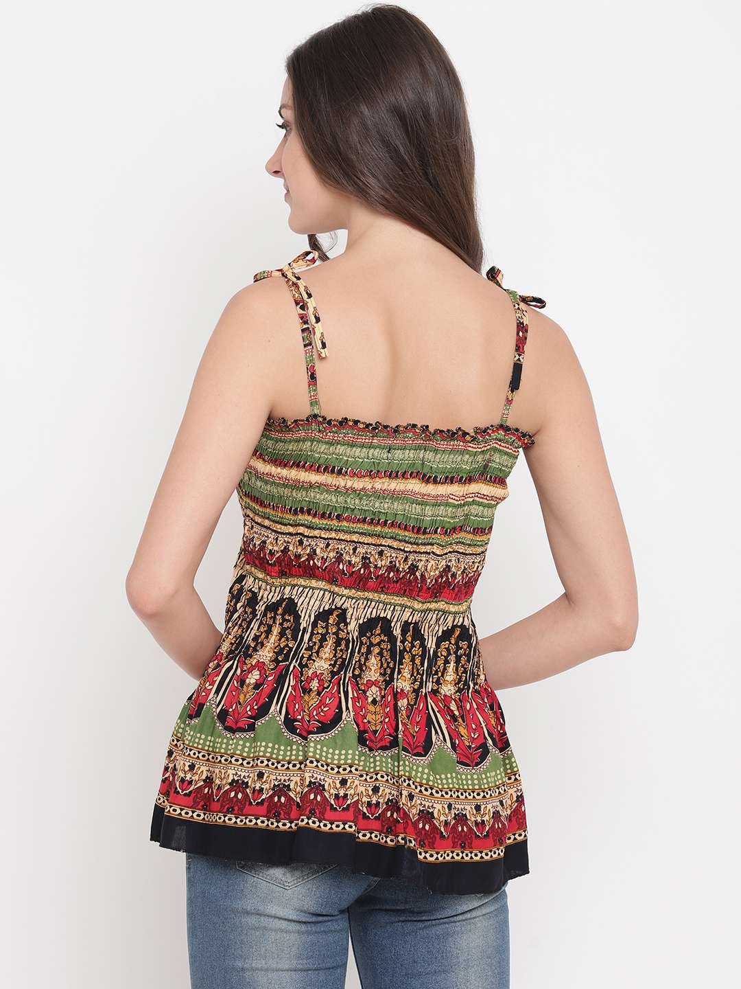 Women's Rayon Printed Casual Summer Style Tie Shoulder Straps Free Size Tank Top ( Multi4) - Image 2